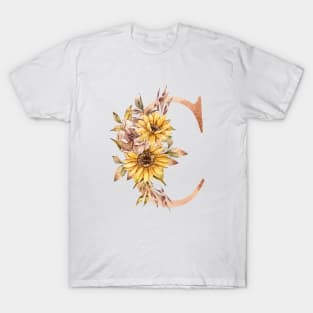 Watercolor sunflower floral  wedding monogram, C letter illustration T-Shirt